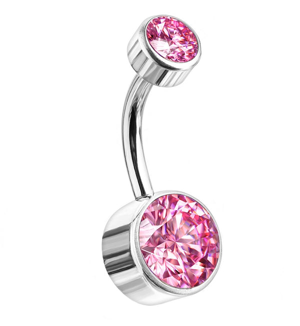 Pink Bezel CZ Titanium Belly Button Ring