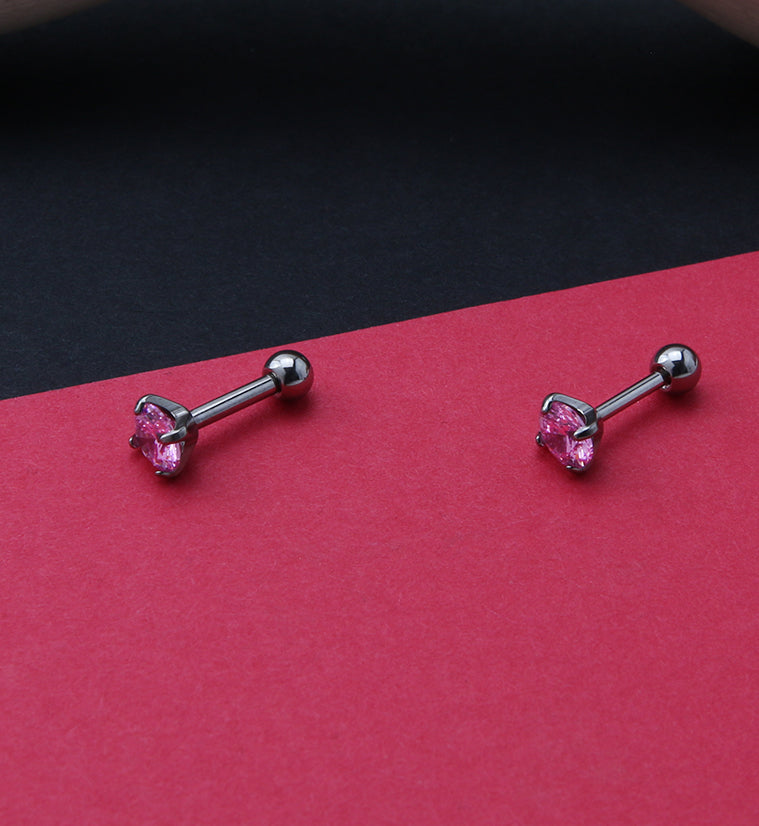 Pink CZ Titanium Cartilage Barbell