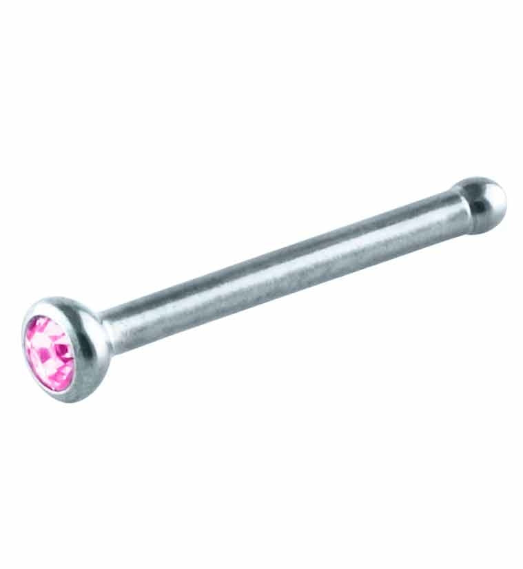 Pink CZ Bezel Set Titanium Nosebone