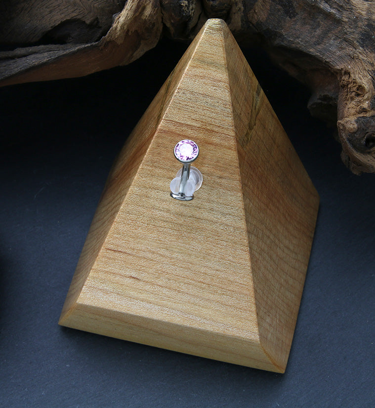 Pink CZ Titanium Threadless Floating Belly Button Ring (Convex Disk)