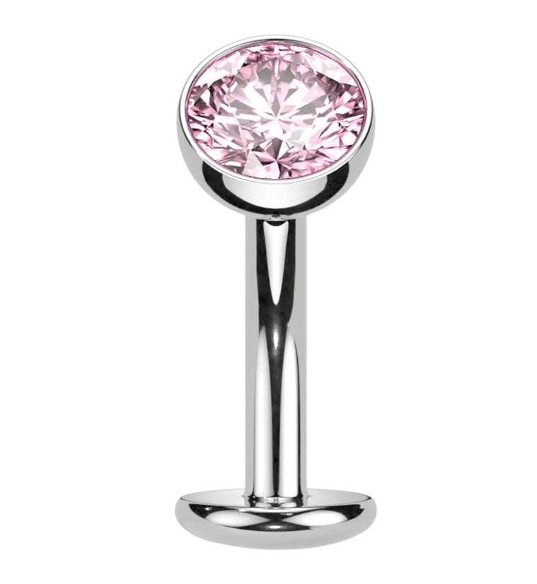 Pink CZ Titanium Threadless Floating Belly Button Ring (Convex Disk)