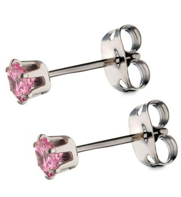 Pink CZ Prong Titanium Earrings