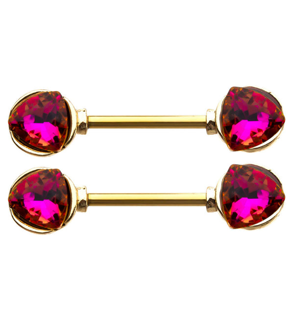 14G Gold PVD Trine Pink CZ Nipple Ring Barbell