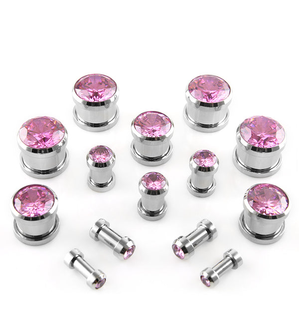 Pink Diamond Steel Plugs (8 Gauge - 00 Gauge)| UrbanBodyJewelry.com