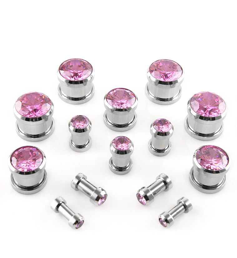 Pink CZ Diamond Steel Plugs
