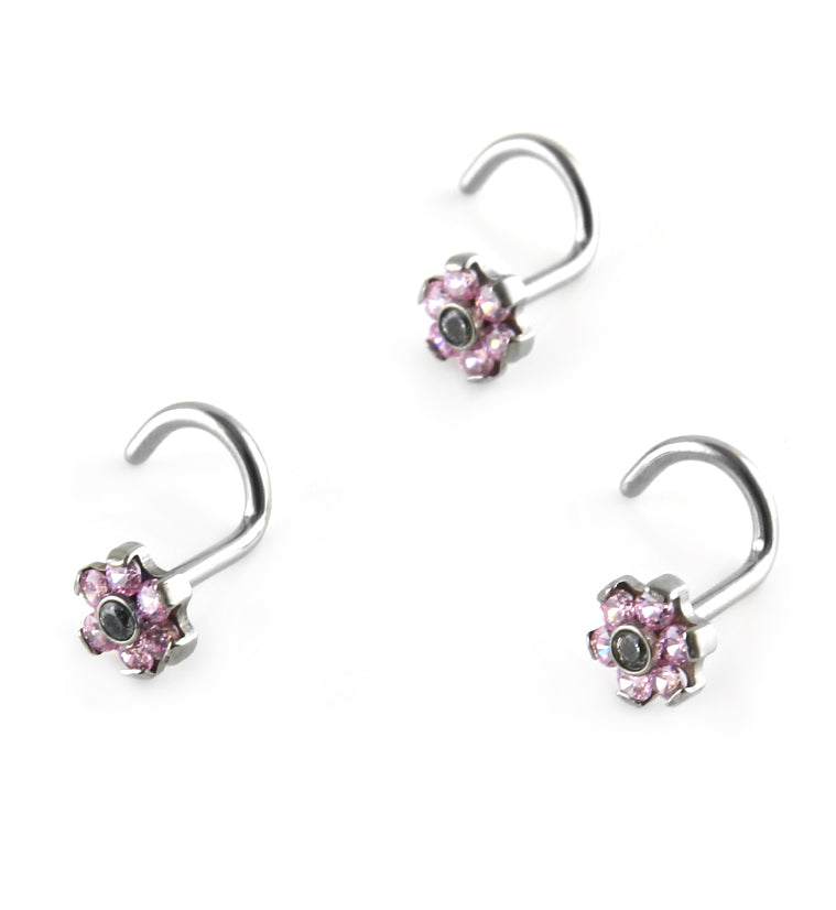 18G Titanium Pink CZ Flower Nose Screw