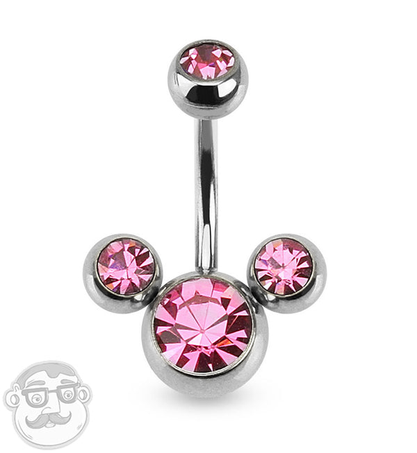 Pink Trinity CZ Belly Button Ring