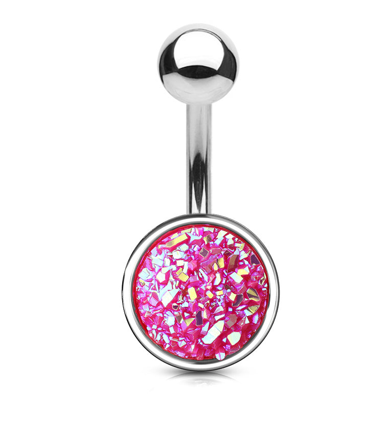 Pink Druzy Shield Belly Button Ring
