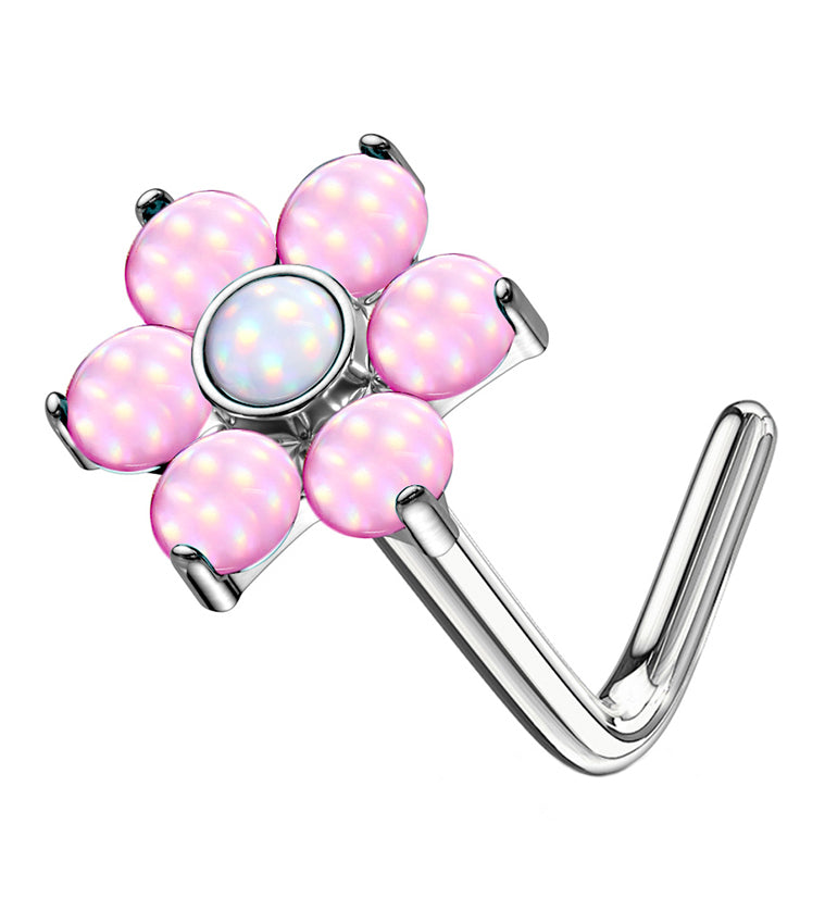 20G Pink Escent Flower L Bend Nose Ring