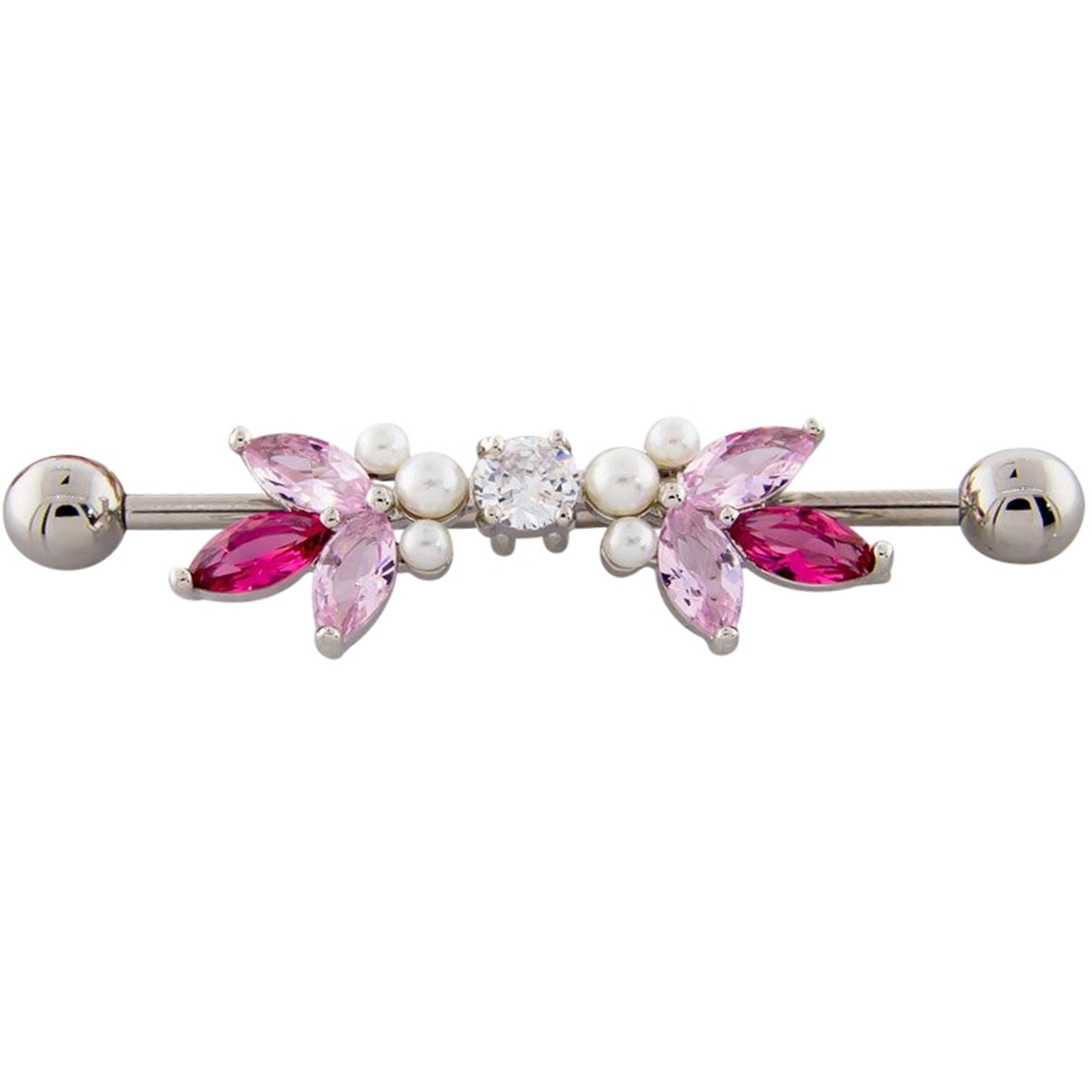Rosey Floral Gem Industrial Barbell