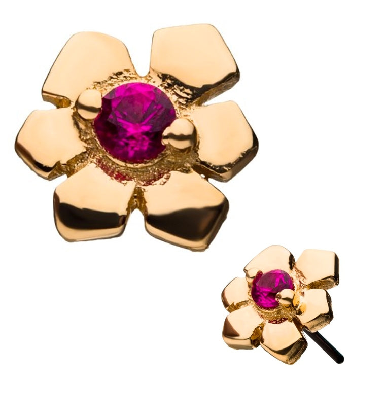 14kt Gold Pink Gem Flower Threadless Top