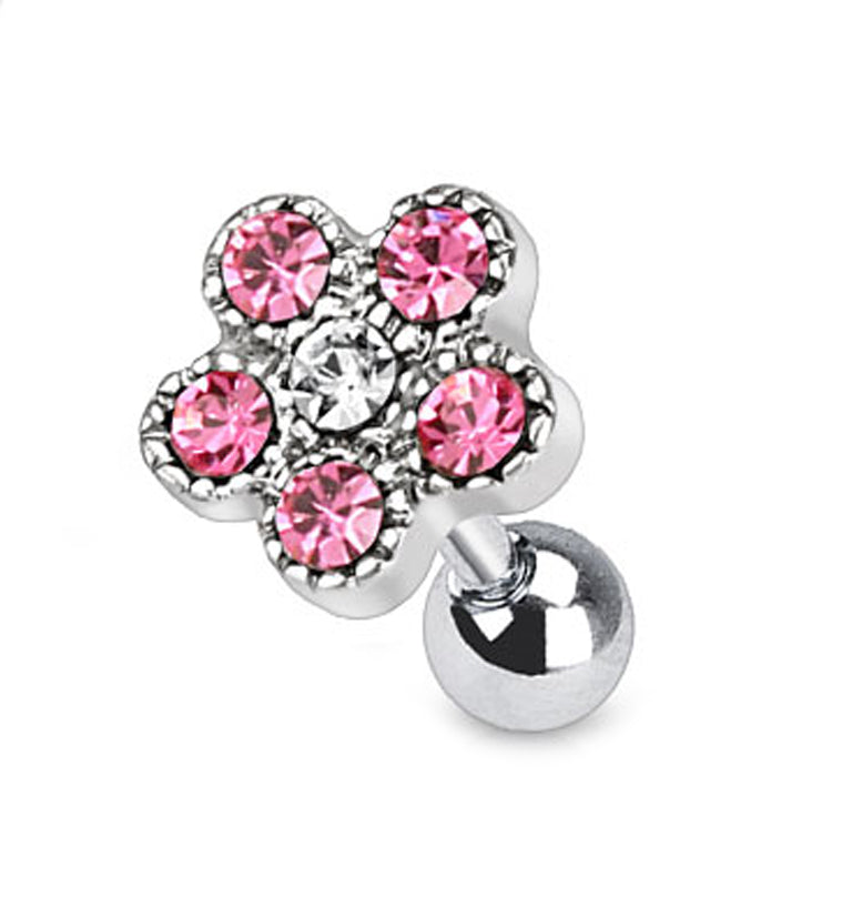 Pink Flower Petal Cartilage Barbell