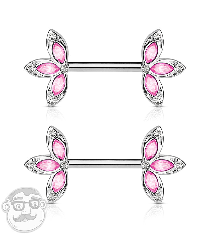 14G Pink Iris Nipple Ring Barbell