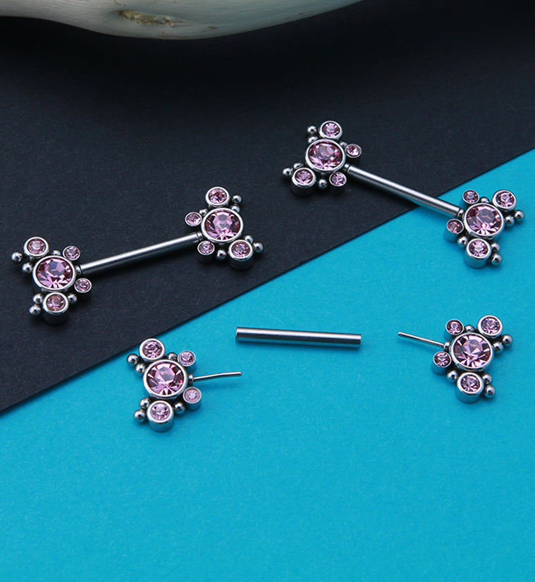 14G Pink CZ Bevy Threadless Nipple Ring Barbells