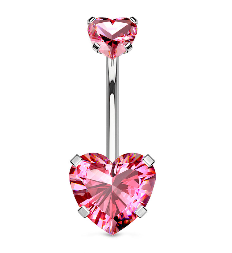 Pink CZ Heart Internally Threaded Belly Button Ring
