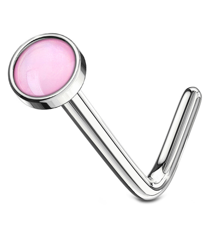 20G Pink Escent Stainless Steel L Bend Nose Ring