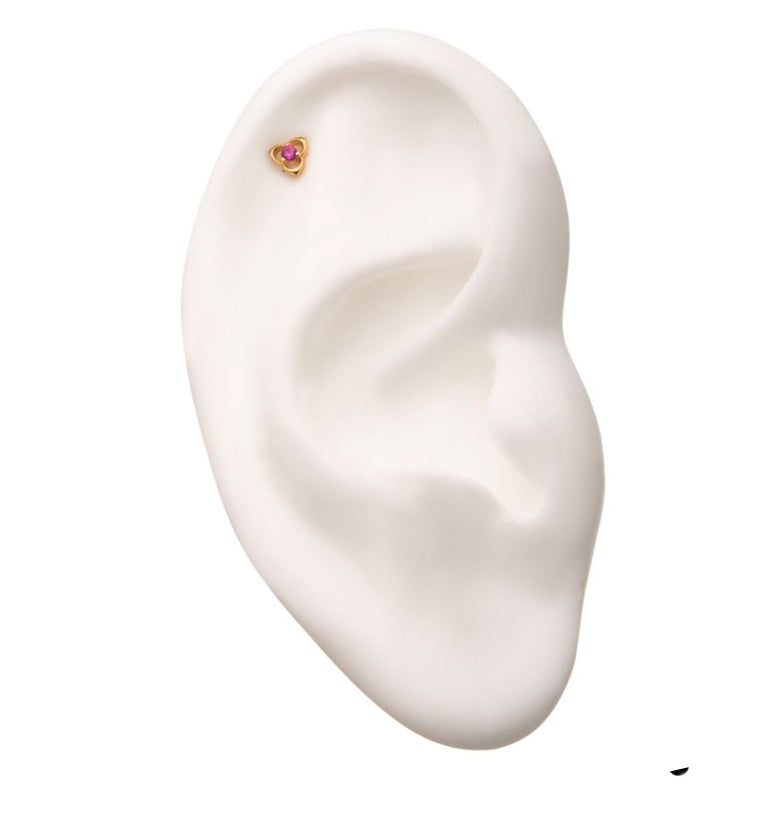 14kt Gold Trinity pink Gem Threadless Top