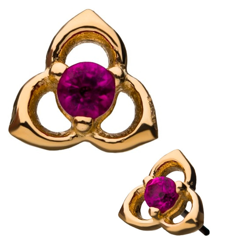 14kt Gold Trinity Pink Gem Threadless Top | UrbanBodyJewelry.com