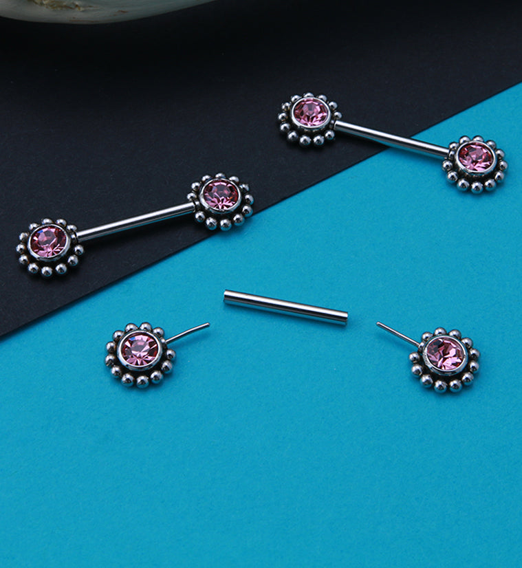 14G Pink Gem Verge Threadless Nipple Ring Barbells