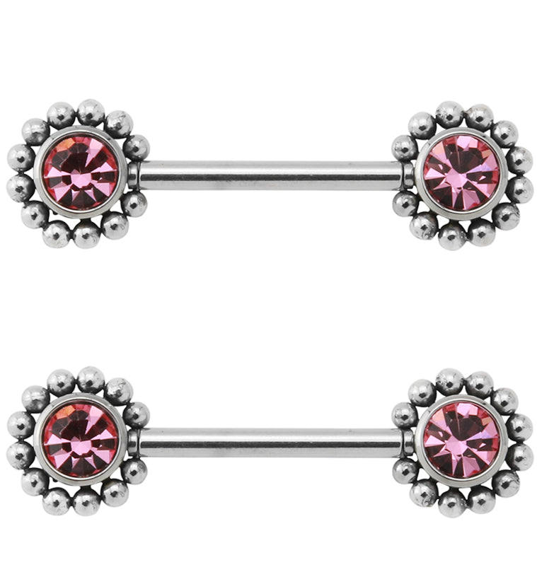 14G Pink Gem Verge Threadless Nipple Ring Barbells