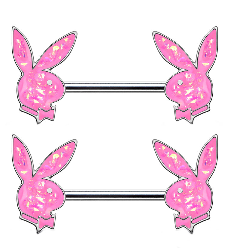 14G Pink Glitter Playboy Nipple Ring Barbell