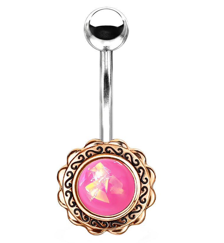 Black Glitter Filigree Rose Gold Belly Button Ring