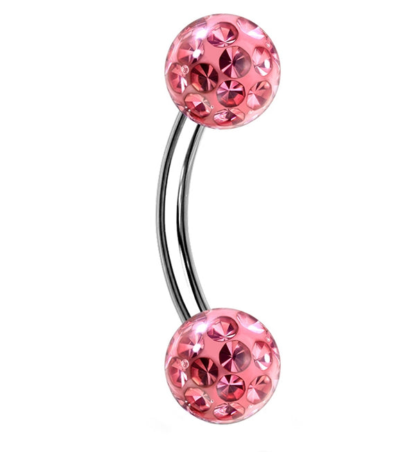Pink Double Glitterball Stainless Steel Curved Barbell