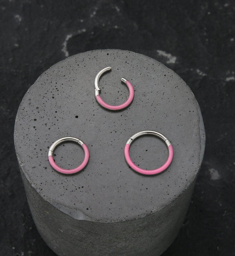Pink Glow In The Dark Front Facing Titanium Hinged Segment Ring