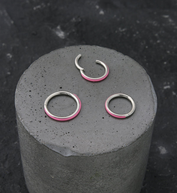 Pink Glow In The Dark Side Facing Titanium Hinged Segment Ring