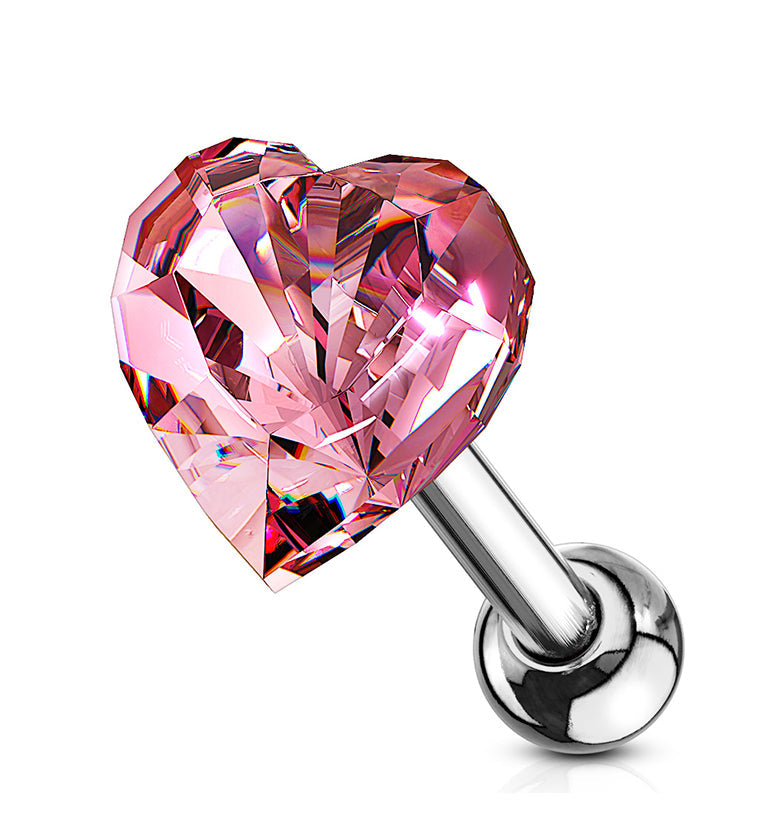 16G Pink Heart Cartilage Barbell