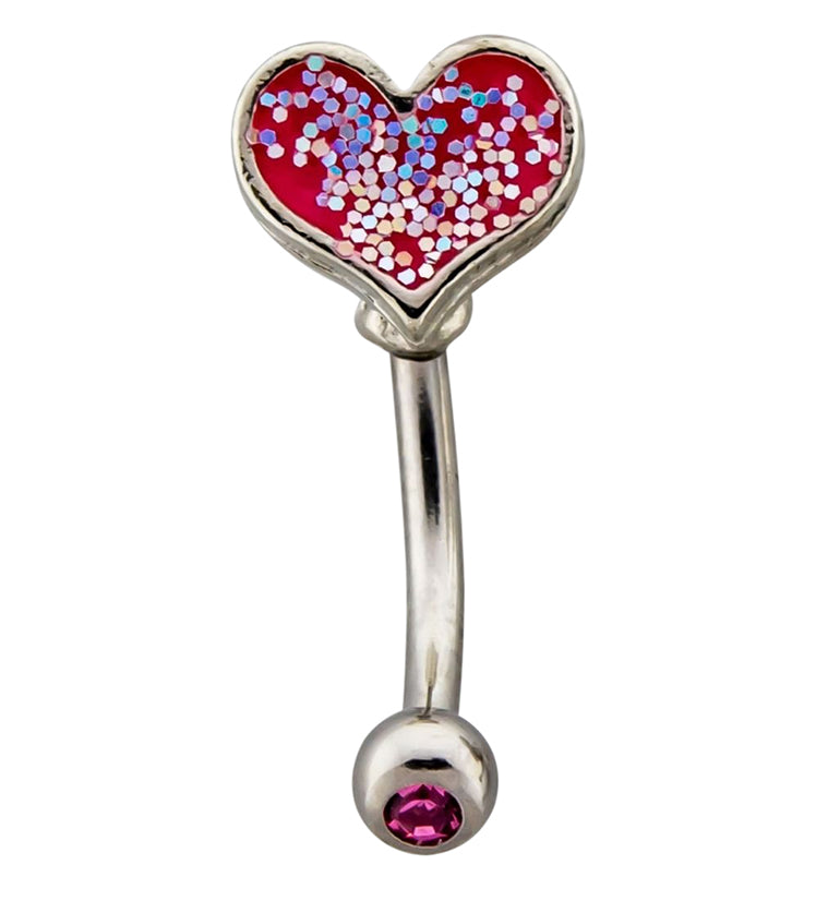 Pink CZ Heart Glitter CZ Curved Barbell