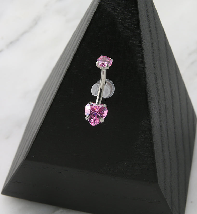 Pink Heart CZ Internally Threaded Titanium Belly Button Ring