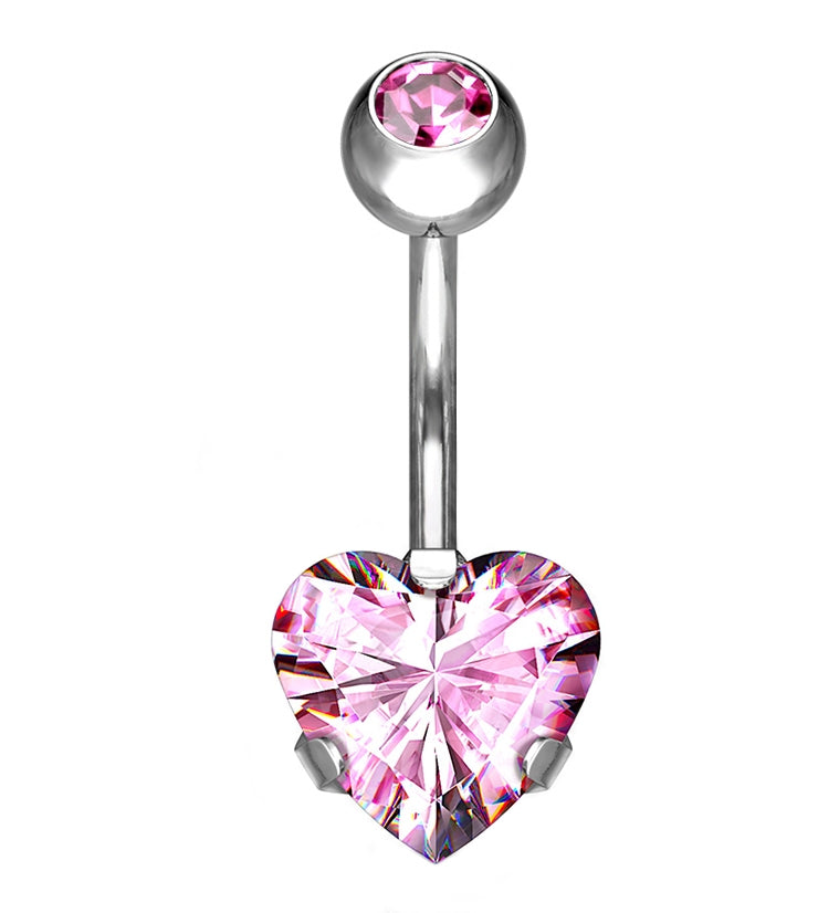 Pink Heart CZ Titanium Belly Button Ring