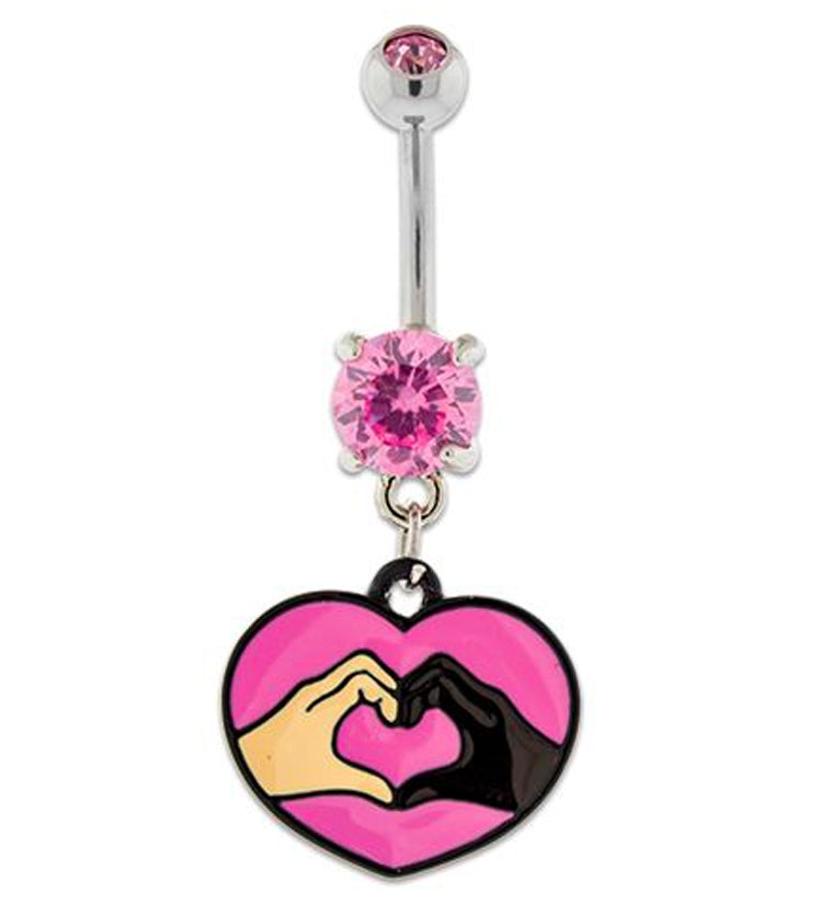 Pink Heart Hand Belly Button Ring