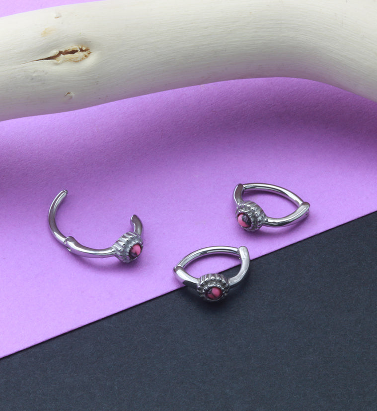 16G Centered Pink Howlite Stone Rook Clicker
