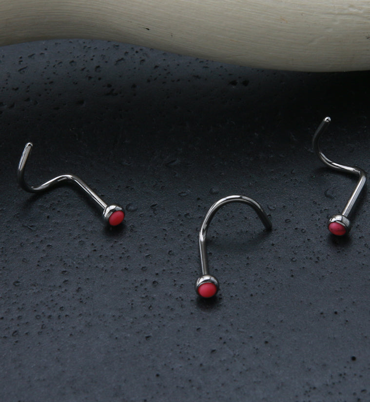 Titanium Nose Screw With Pink Howlite Stone