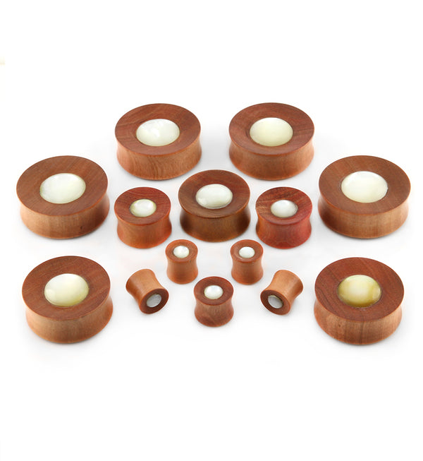 Pink Ivory Wood Plugs with MOP Dome Inlay