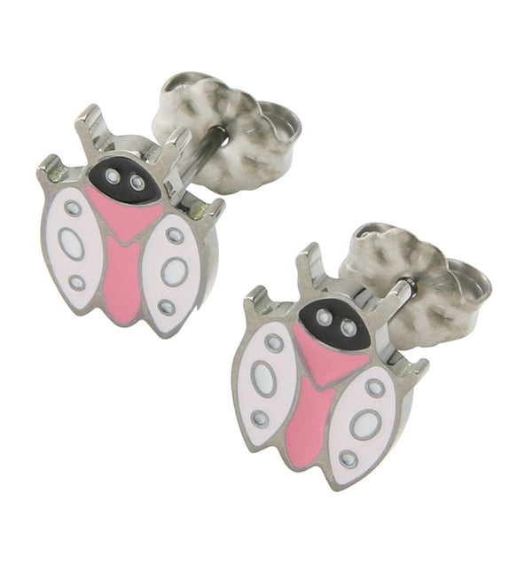 Pink Ladybug Titanium Stud Earrings