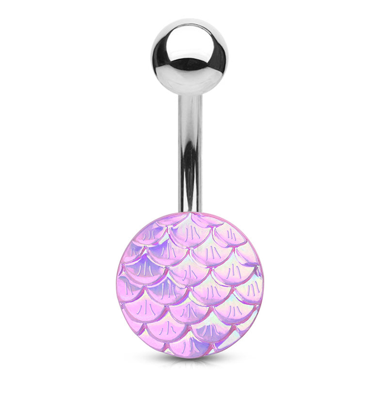 Pink Mermaid Scale Brass Belly Button Ring