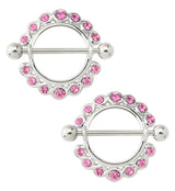 Pink Nipple Ring CZ Diamond Gem Barbell Shield