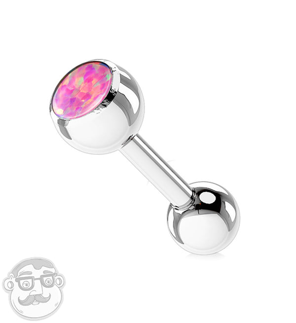 Pink Single Opal Stainless Steel Barbell