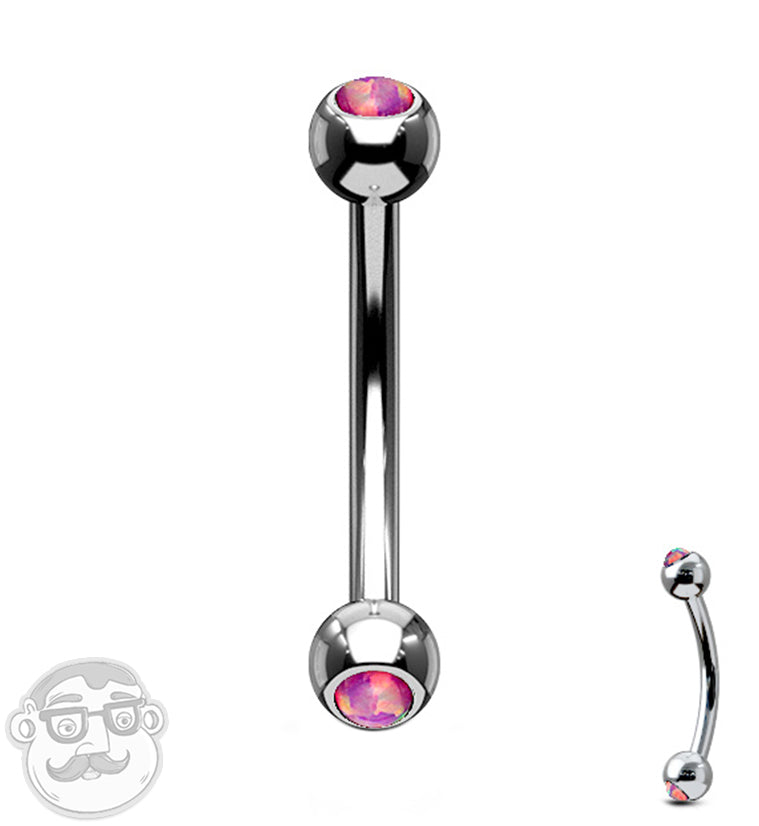 Pink Double Opal Stainless Steel Curved Barbell
