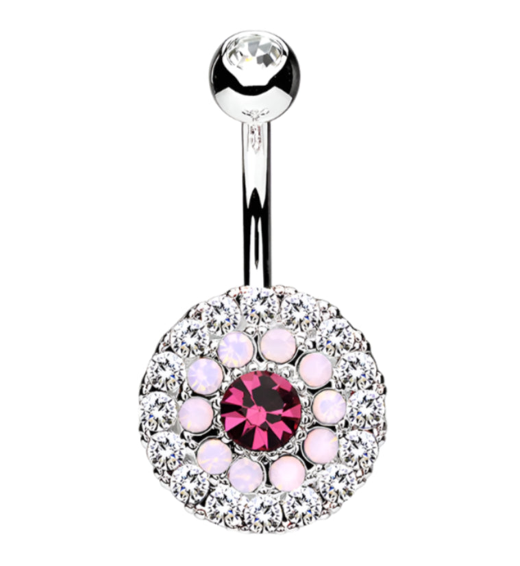 Pink CZ & Opal Disk Belly Button Ring