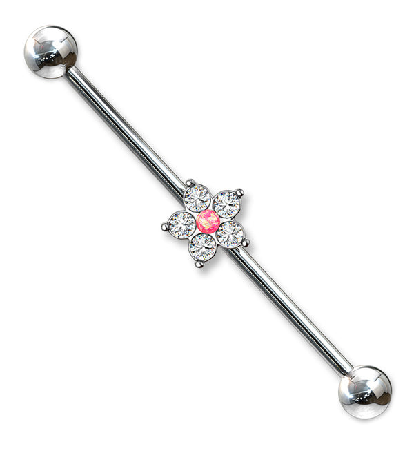 Pink Opal CZ Flower Industrial Barbell