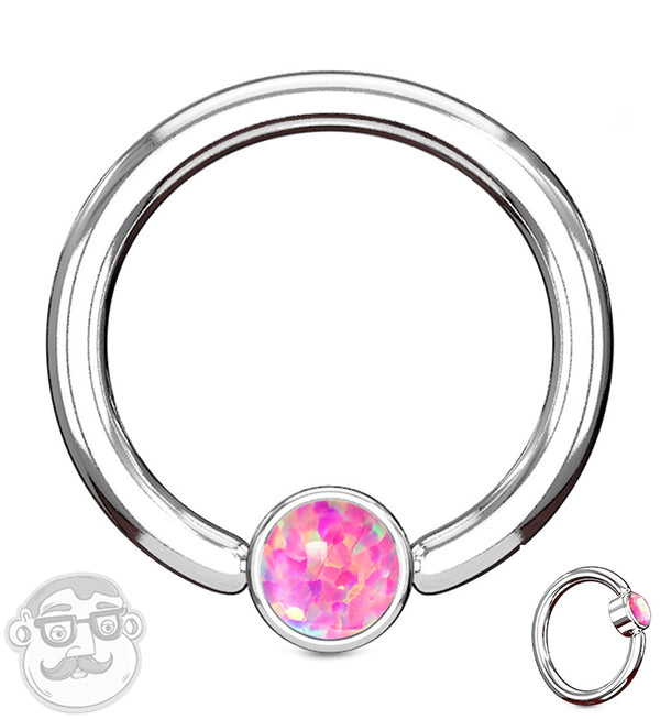 Pink Opalite Flat Disk Captive Ring