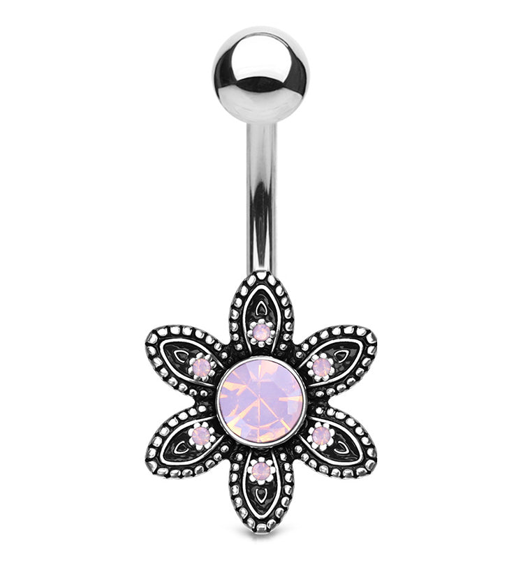 Pink Opalite Daisy Belly Button Ring
