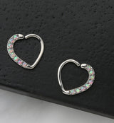 16G Pink Opalite Annealed Heart Daith - Cartilage Ring