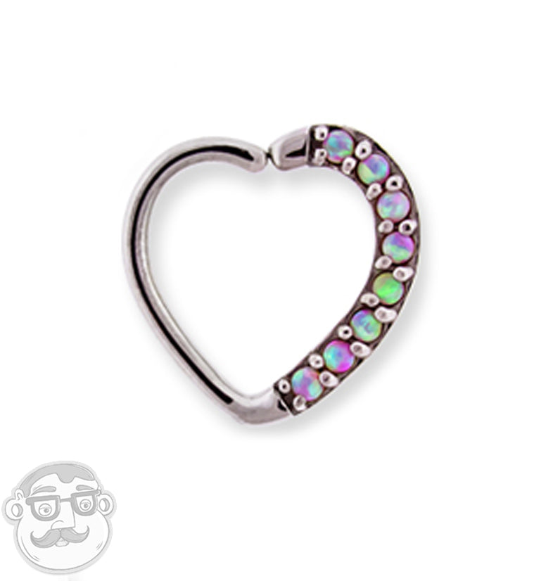 16G Pink Opal Annealed Heart Daith / Cartilage Ring