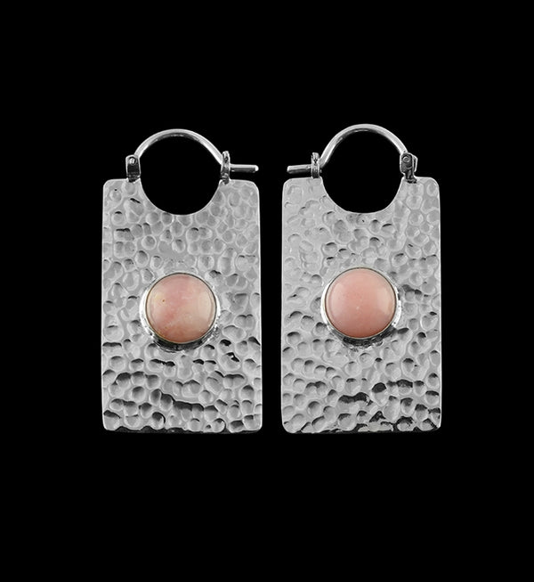 14G Lateral Pink Opal Stone White Brass Hangers / Earrings