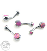 Pink Opal Stainless Steel Belly Button Ring